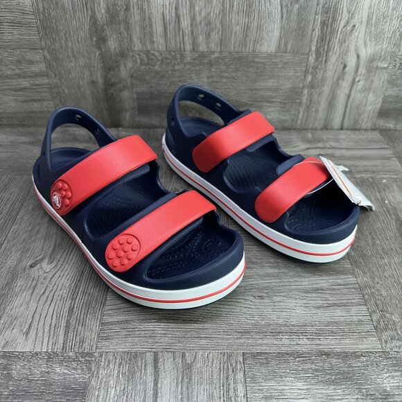CROCS Band Cruiser Kids size 2 Blue Red Double Strap Sandals - Picture 2 of 8